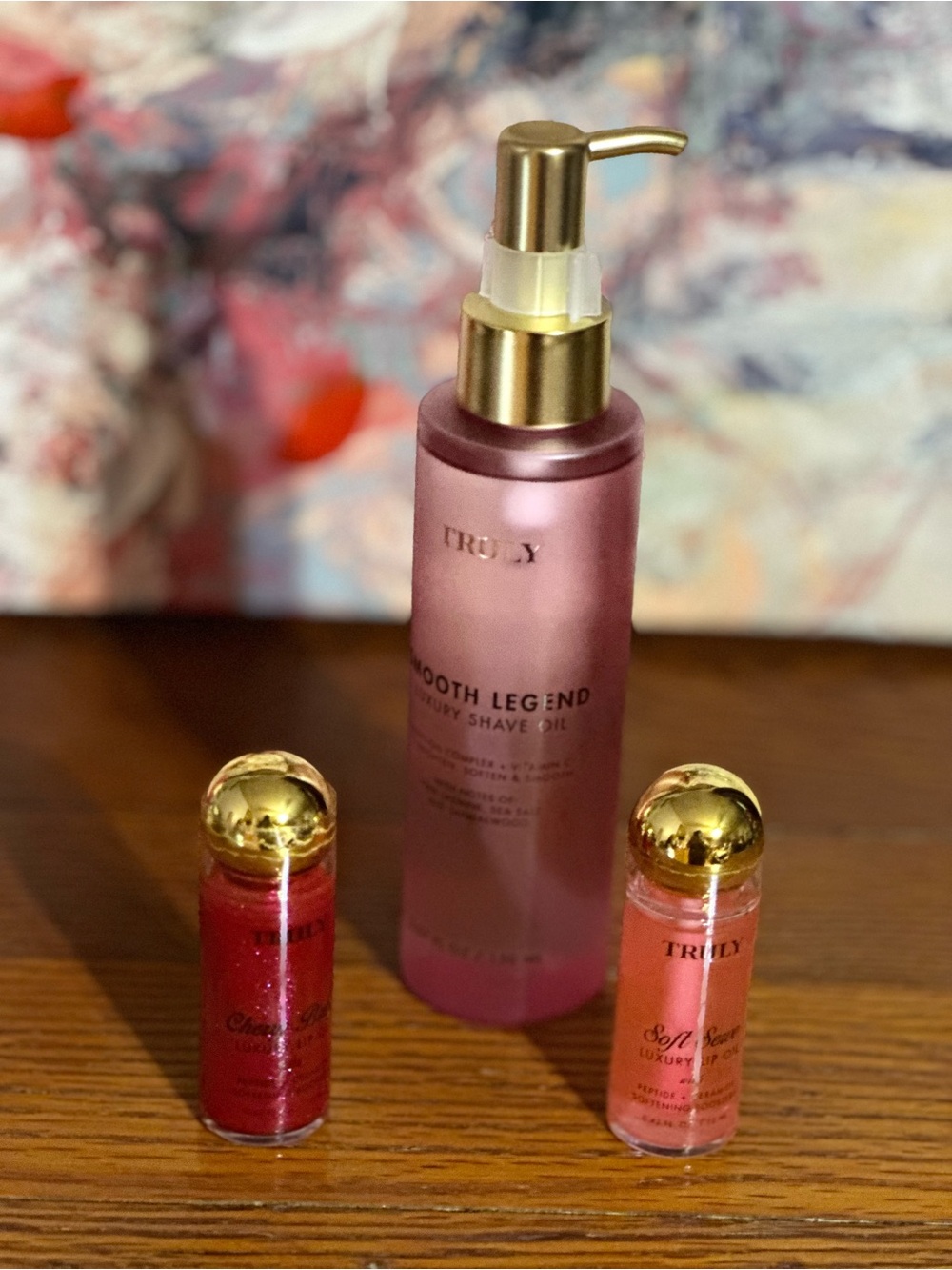 TRULY Pink and Gold Smooth Legend Luxury Shave Oil and 2 Truly luxury lip oil